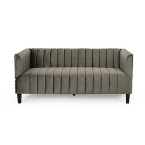 Weymouth 66.10 in. Grey Solid Velvet 3-Seats Tuxedo Sofa