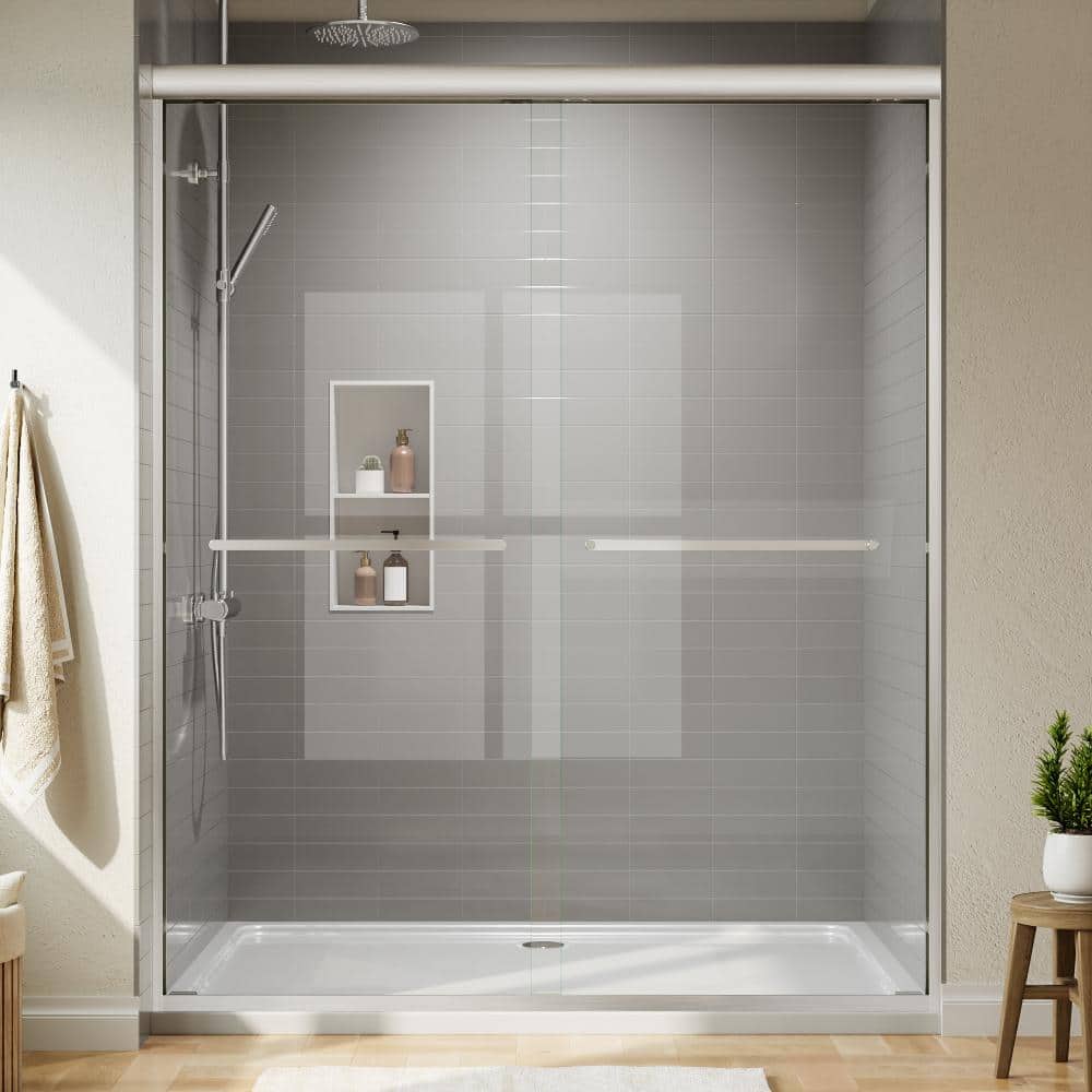 56 in. -  60 in. W x 72 in. H Sliding Framed Shower Door in Brushed Nickel, 6mm SGCC Tempered Glass Reversible Top Rail price history on PriceWatchPro