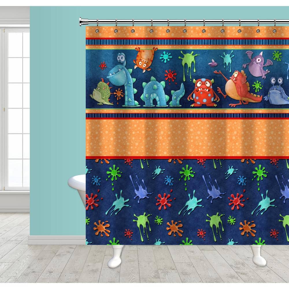 Monster Splat Blue and Orange Fabric Shower Curtain