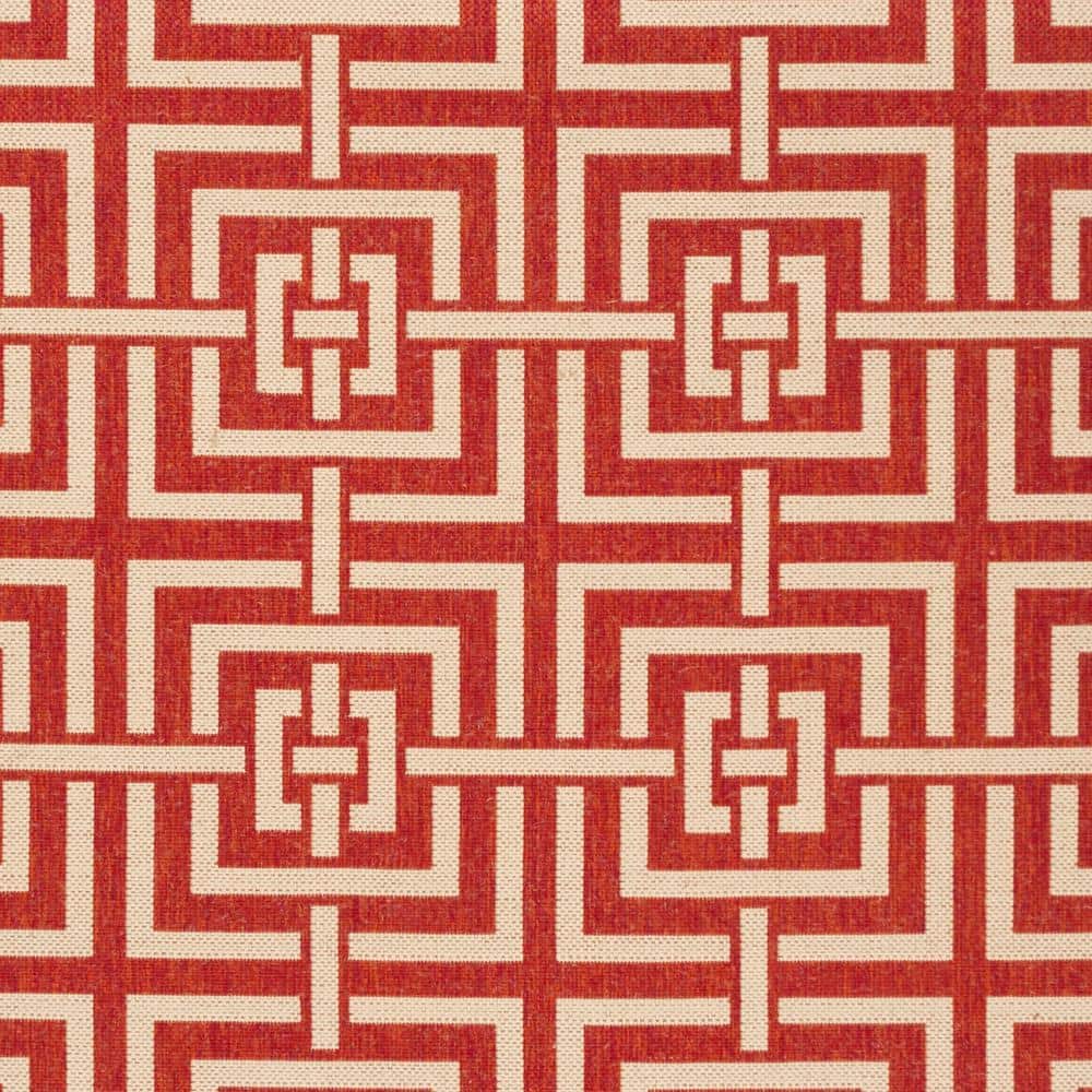 Handmade Geometric Red & Cream Synthetic Indoor/Outdoor Rug, 5'3" x 7'6"
