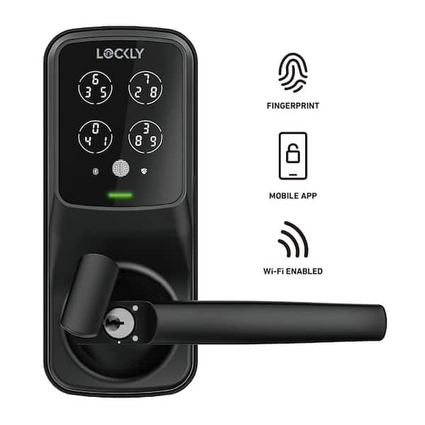 Lockly Secure Pro Matte Black Smart WiFi Mobile app-controlled Lever Latch, 3D Fingerprint, Keypad, works with Hey Google/Alexa