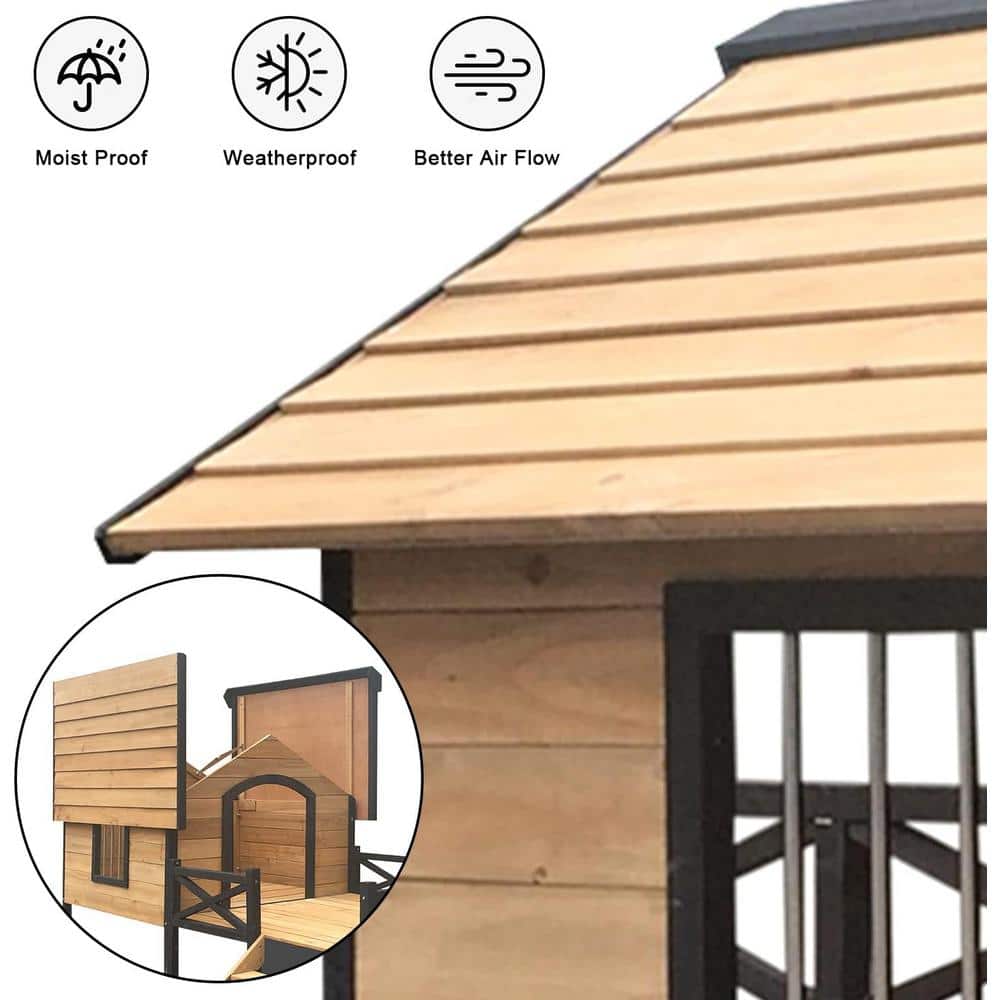 Large Yellow Brown Wooden Cabin Dog House with Porch