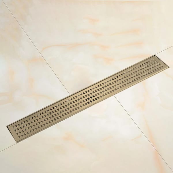 36 in. Linear Grid Shower Drain with Leveling Feet in Brushed Gold