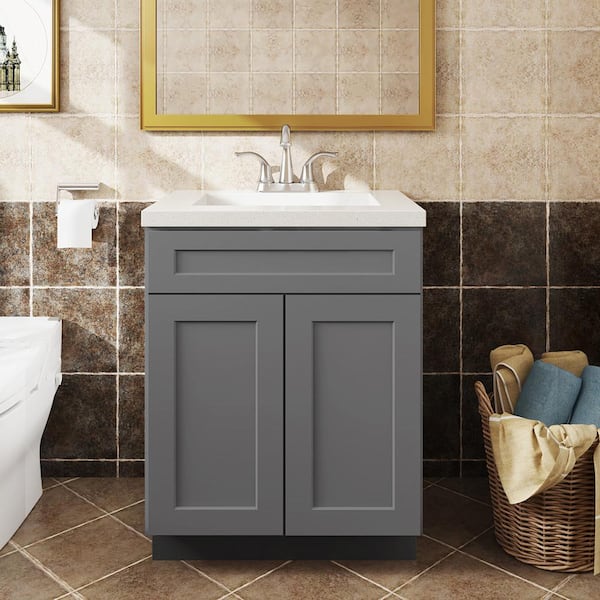 Hausvita 24 in. W x 21 in. D x 34.5 in. H Plywood Ready to Assemble Floor Vanity Sink Base Kitchen Cabinet in Shaker Grey