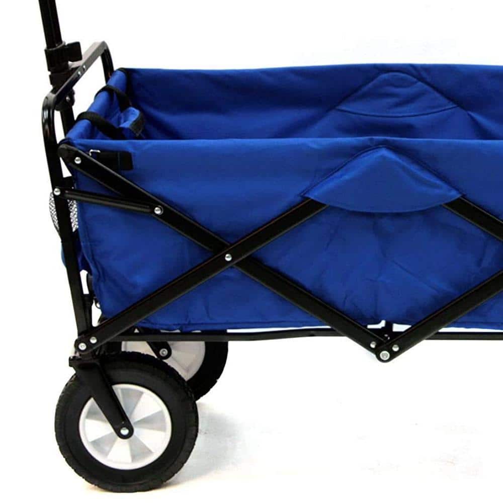 Blue Heavy Duty Collapsible Fabric Utility Wagon with Rubber Wheels