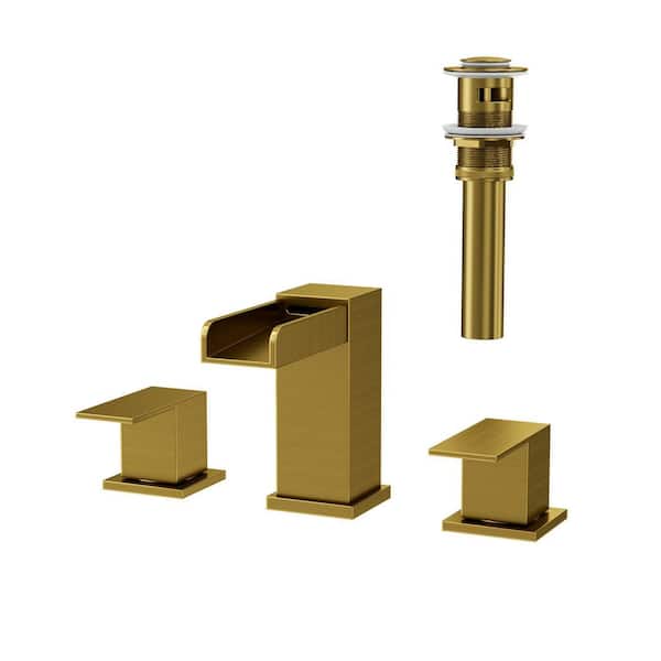8 in. Widespread Double Handle Waterfall Bathroom Sink Faucet with Waterfall Spout in Brushed Gold (Valve Included)