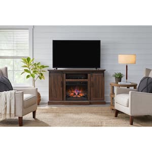 Kerrington 60 in Freestanding Wooden Media Console Electric Fireplace in Rustic Walnut