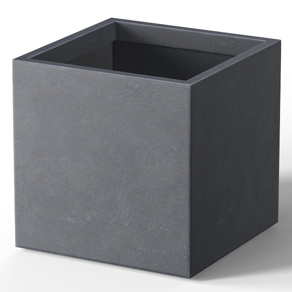 Modern 10 in. High Large Tall Square Granite Gray Outdoor Cement Planter Plant Pots