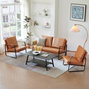 Brown PU Leather Lounge Chair With Armrest Set of 3