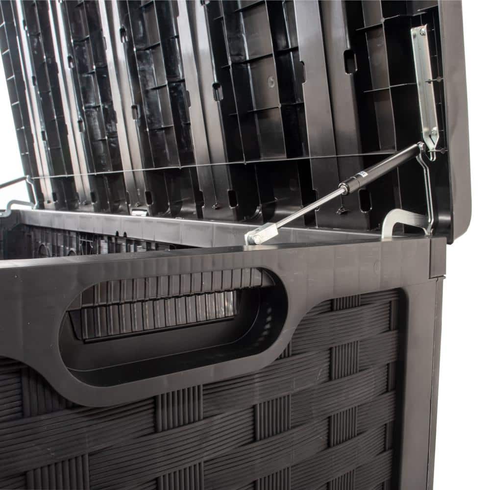 Black Wicker Plastic Lockable Deck Box with Wheels