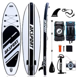 Premium 120 in. Black and White PVC Standup Inflatable Paddle Board with Accessories