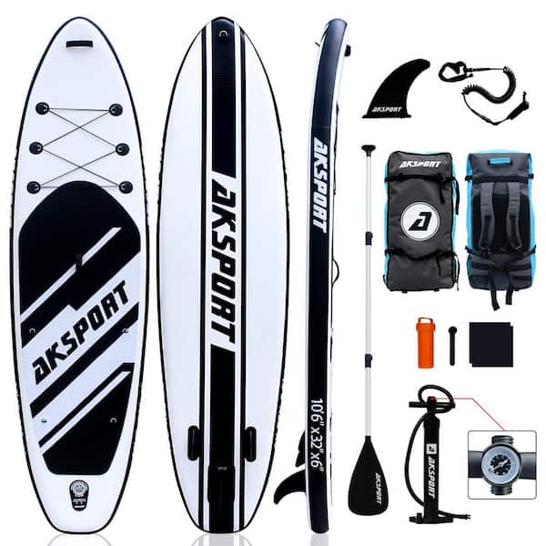 Misopily Premium 120 in. Black and White PVC Standup Inflatable Paddle Board with Accessories