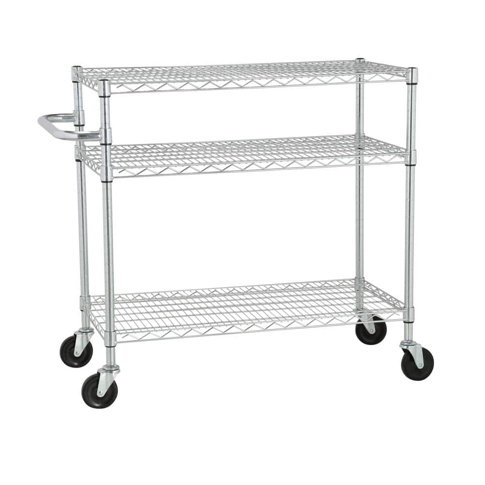 EcoStorage Silver Heavy-Duty Steel Kitchen Cart with Adjustable Shelves