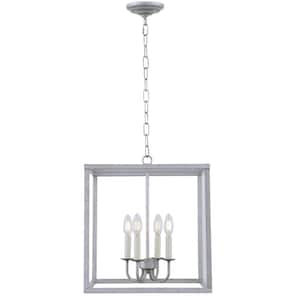 Timeless Home Ethan 16 in. W x 17.8 in. H 4-Light Vintage Silver Pendant