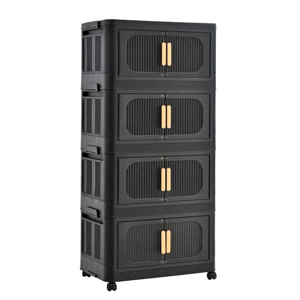 4 Tiers Black 48 in. H Accent Storage Cabinet with Magnetic Door and Wheels