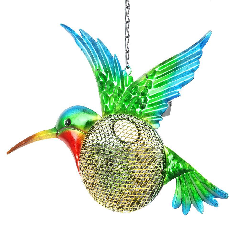 Colorful Metal Hanging Hummingbird Solar Bird Feeder