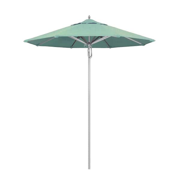 California Umbrella 7.5 ft. Silver Aluminum Commercial Market Patio Umbrella with Pulley Lift in Spa Sunbrella