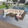 Unbranded 7-Piece All-Weather Brown Rattan Wicker Outdoor Patio Sectional Sofa Set with Beige Cushions and 2 Pillows ZZZ-OUT-2