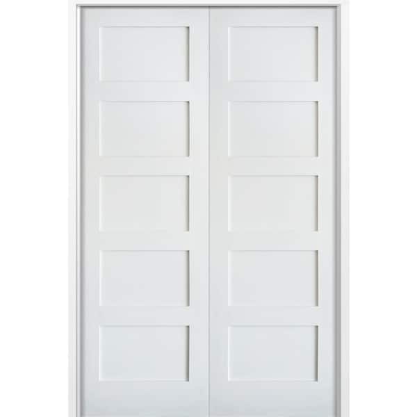 56 in. x 96 in. Craftsman Primed Universal/Reversible Wood MDF Solid Core Double Prehung Interior Door