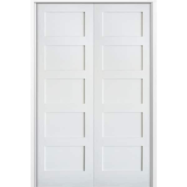 Krosswood Doors 60 in. x 96 in. Craftsman Primed Universal/Reversible Wood MDF Solid Core Double Prehung Interior Door