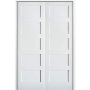 64 in. x 96 in. Craftsman Shaker 5-Panel Both Active MDF Solid Core Primed Wood Double Prehung Interior French Door