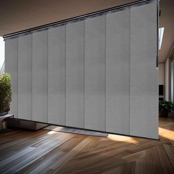 EMOH Cinder Gray 130 in. to 175 in. W x 94 in. L Adjustable 8-Panel Double Rail Panel Track with 23.5 in. Slates in Black