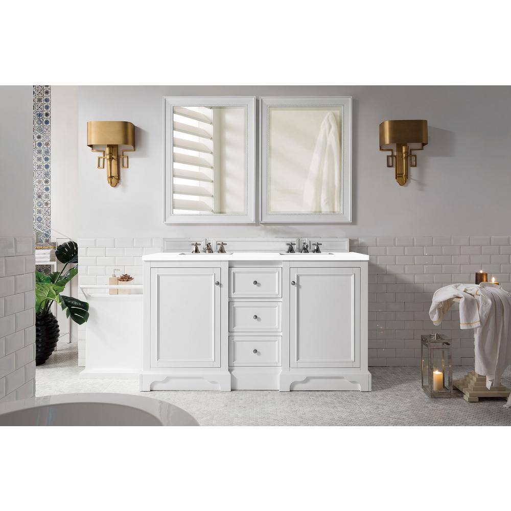 White Solid Wood Double Sink Freestanding Vanity with Quartz Top