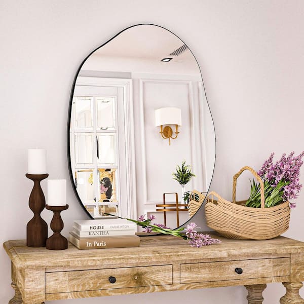 XRAMFY 26 in. W x 38 in. H Irregular Modern Frameless MDF Wall Mirror