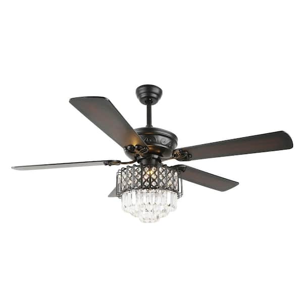 Bella Depot 52 in. Indoor Black Finish Modern Crystal Ceiling Fan with Light Kit and Remote