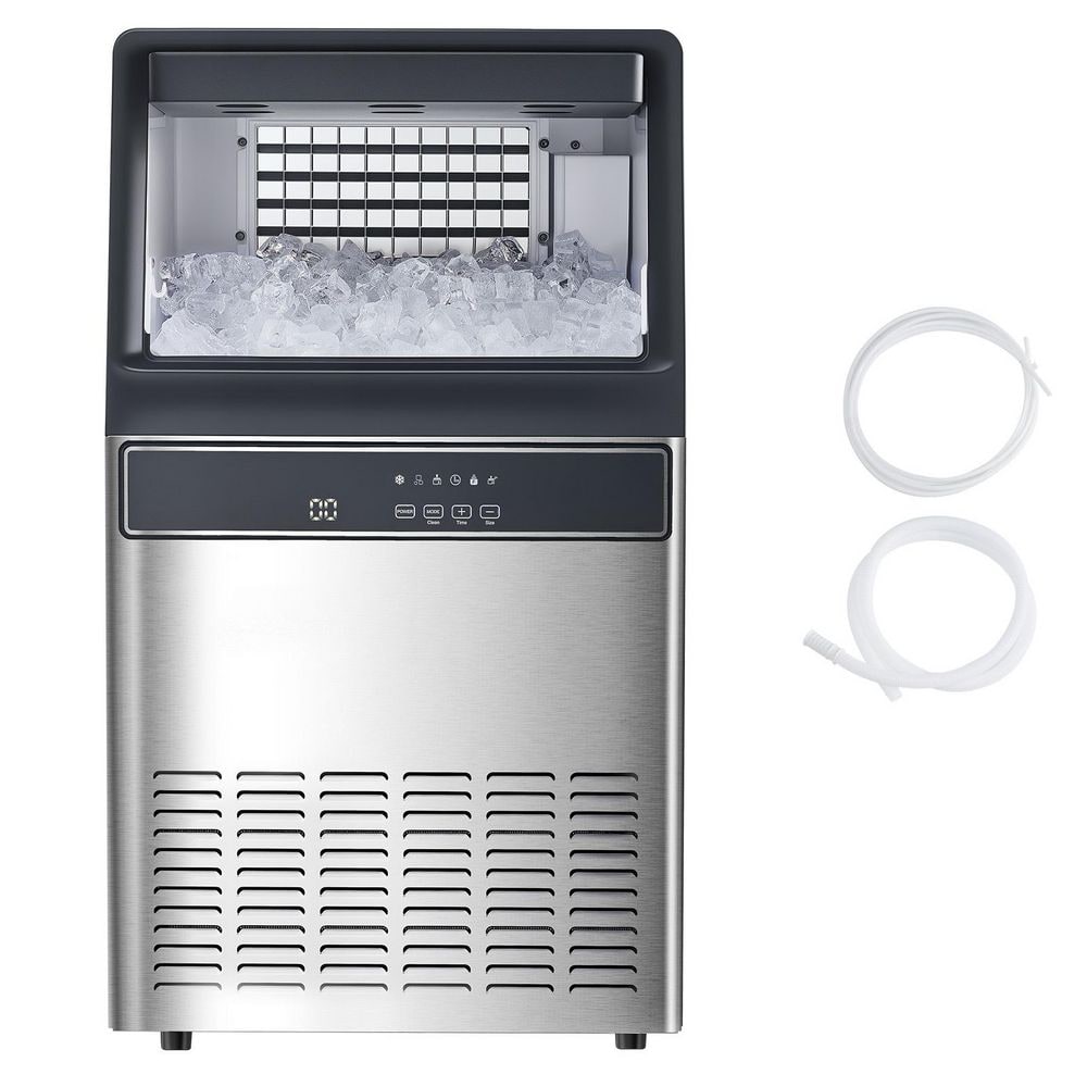 Commercial Ice Maker Machine 110 lbs. /24 H 15.9 in. W Freestanding with 33 lbs. Storage Full Size Cube for Bar Silver