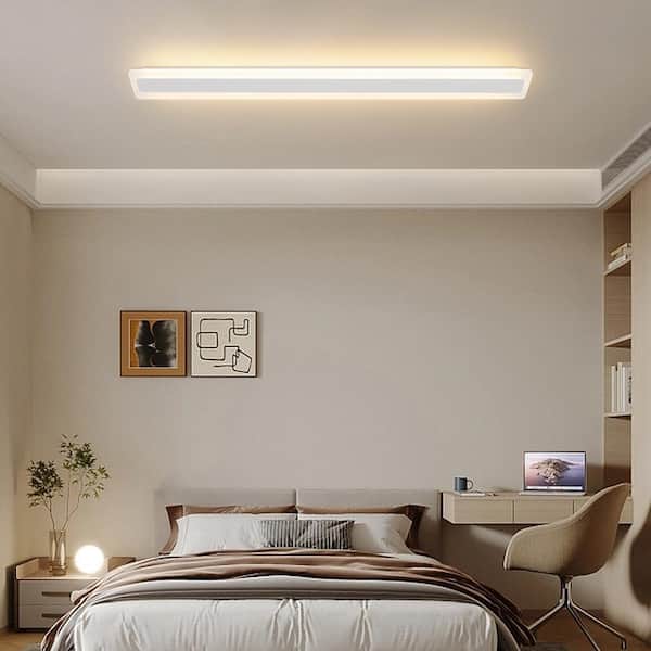 OUKANING 39.3 in. White Modern Rectangular Flush Mount Ceiling