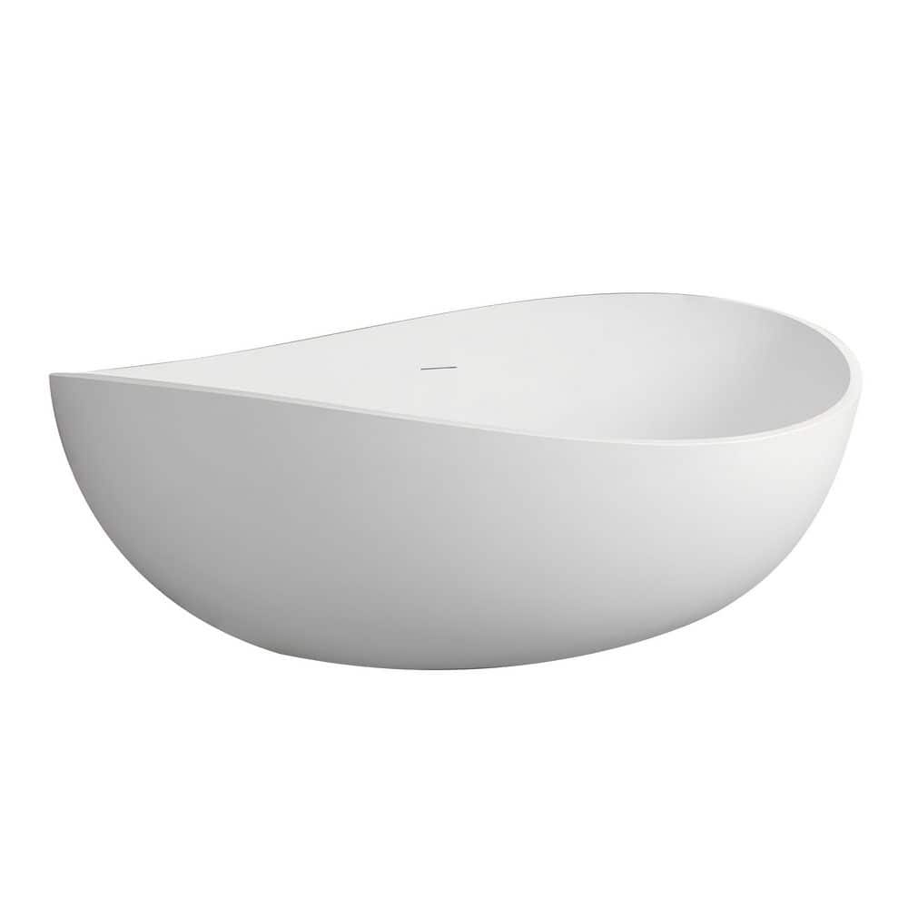 63 in. x 37.4 in. Shaped Solid Surface Freestanding Soaking Bathtub with Center Drain in Matter White price history on PriceWatchPro