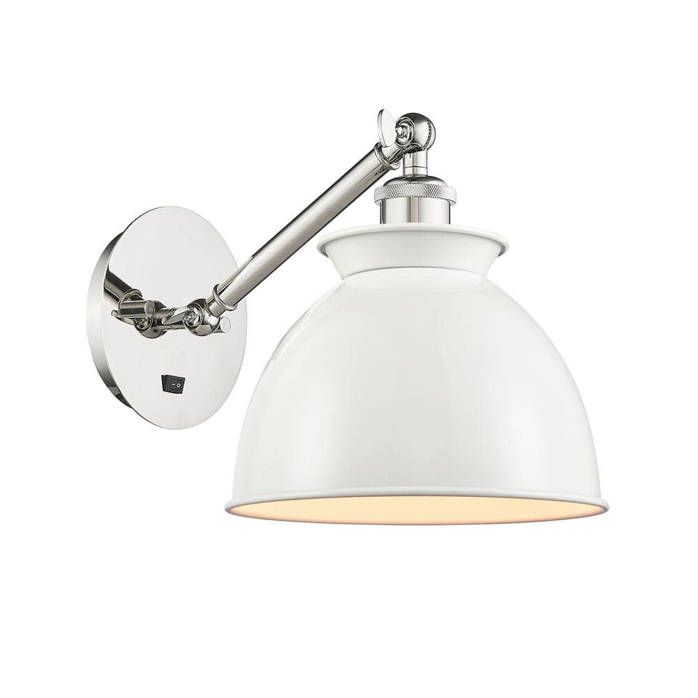 Adirondack 1-Light Polished Nickel, Glossy White Wall Sconce with White Metal Shade price history on PriceWatchPro