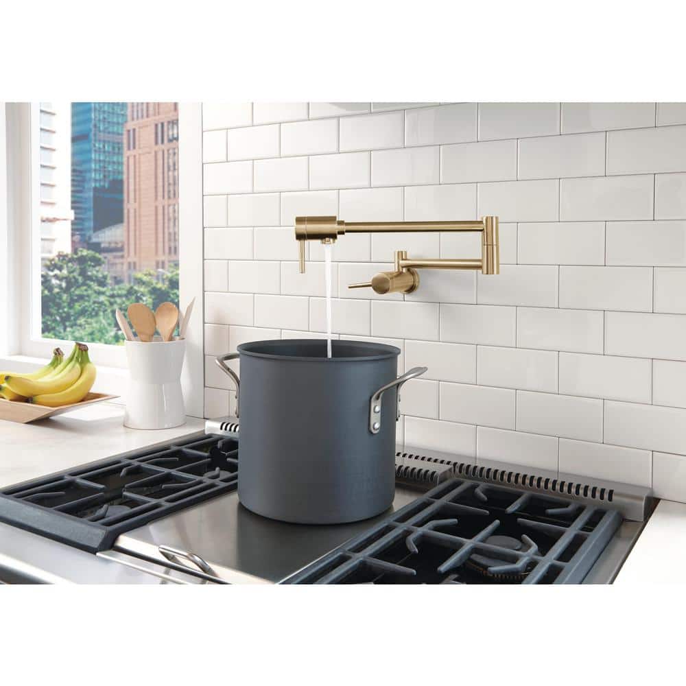 Contemporary Bronze Wall-Mounted Pot Filler Faucet with Pull-out Spray