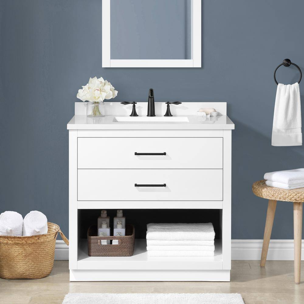 OVE Decors Rider 36 in. Bath Vanity in White with Engineered Stone ...