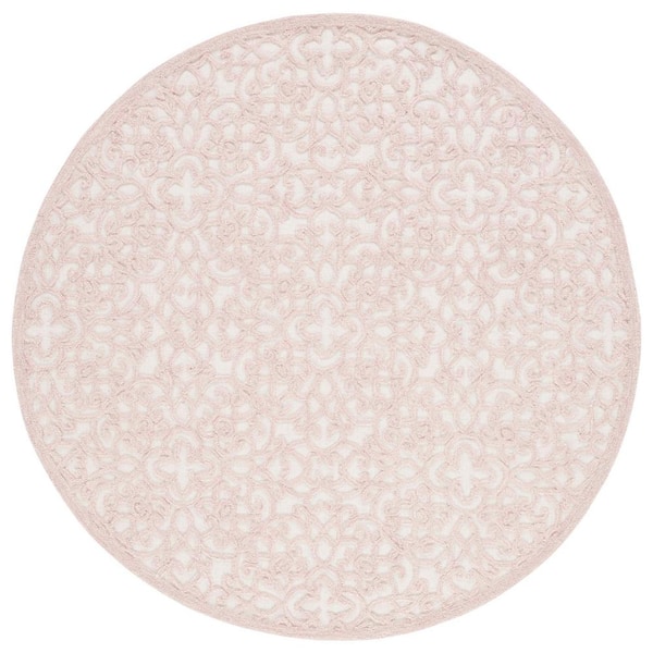 SAFAVIEH Martha Stewart Ivory/Pink 6 ft. x 6 ft. Ornate Border Round Area Rug