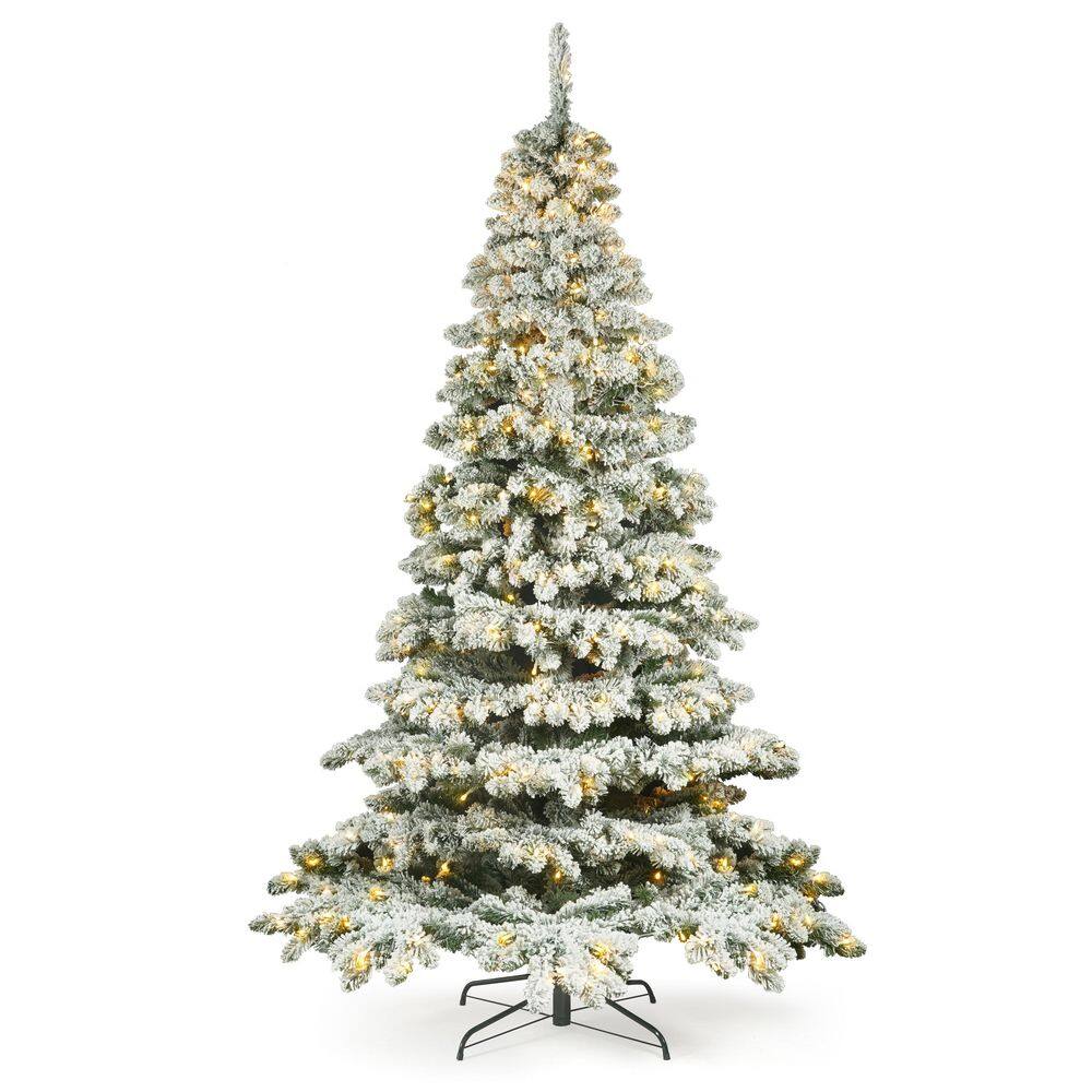 7.5 ft. Pre-Lit LED Flocked Spruce Artificial Christmas Tree with 600-Lights with Green Metal Stand price history on PriceWatchPro