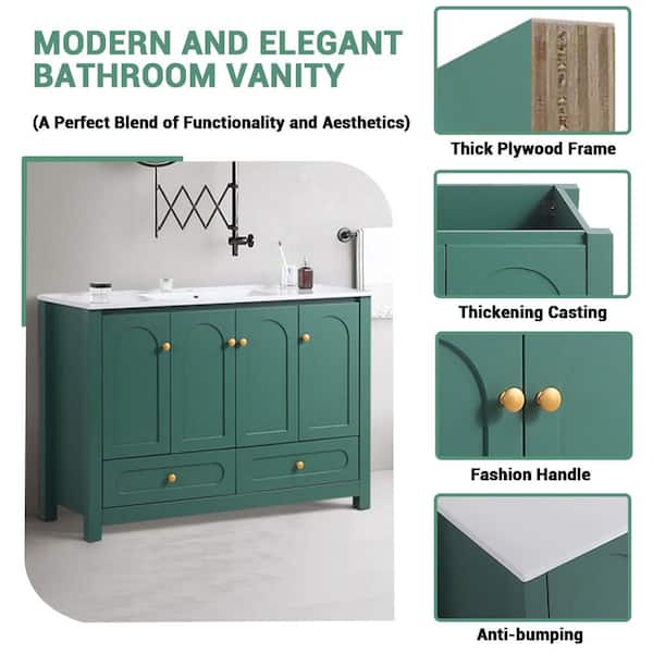48 in. Single Sink Green Bath Vanity with White Ceramic Top (Self Assembly Needed)