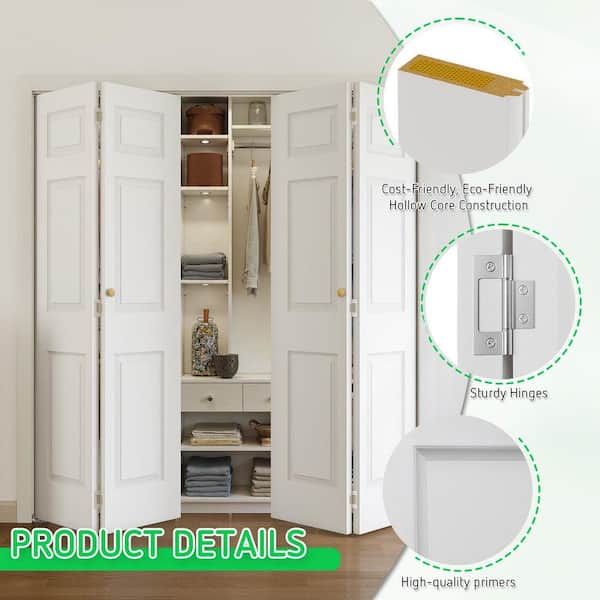 SOCBAZZAR 60 in. x 78.4 in. 3 Panel Hollow Core White Primed