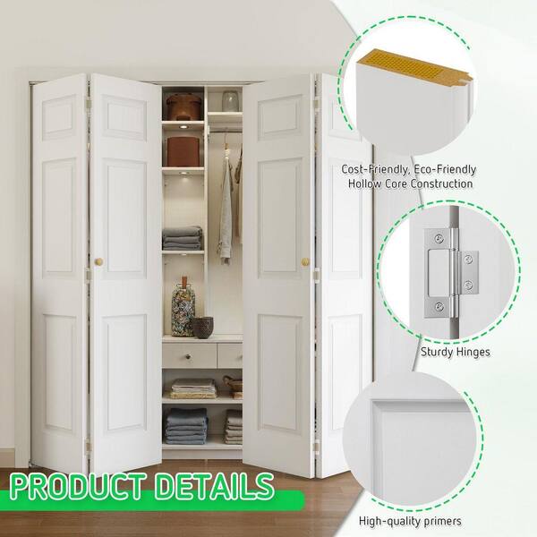 SOCBAZZAR 56 in. x 78.4 in. 3-Panel Hollow Core White Primed