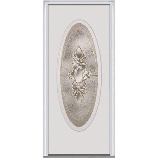 MMI Door 30 in. x 80 in. Heirloom Master Right-Hand Oval Lite Decorative Classic Primed Fiberglass Smooth Prehung Front Door