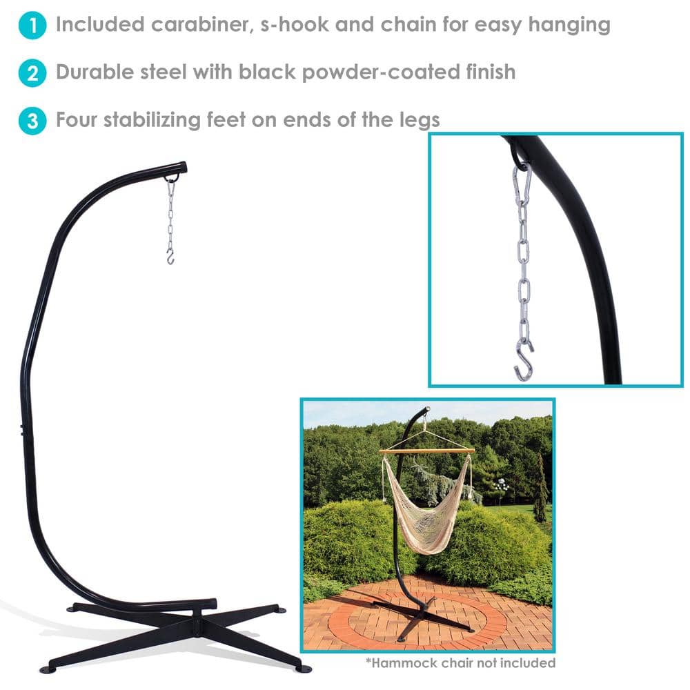 Black Powder-Coated Steel C-Stand Hammock Chair Stand