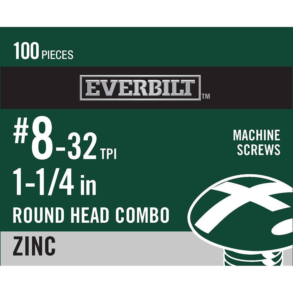 "#8-32 x 1-1/4 in. Zinc Plated Combo Round Head Machine Screw (100-Pack)" price history on PriceWatchPro