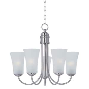 Logan 5-Light Satin Nickel Chandelier with Frosted Shade