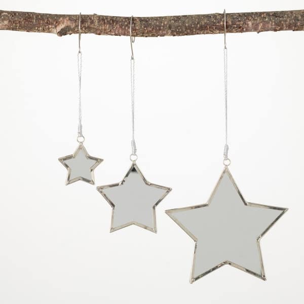 SULLIVANS 2 in. 3 in. and 4.75 in. Mirrored Star Ornament - Set of 3, Clear Christmas Ornaments