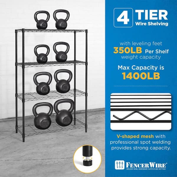  4 Tier Shelving Unit NSF Wire Shelf Metal Large Storage Shelves  Heavy Duty Height Adjustable Commercial Grade Steel Utility Layer Shelf Rack  Organizer 1000 LBS Capacity -14x36x54,Black : Home & Kitchen