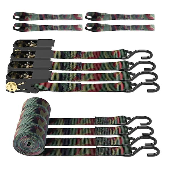 4-Pack 1500 lb. 15 ft. Tie Down Strap Set, Ratchet Straps for Moving Appliances, Lawn Equipment, Motorcycle (Camouflage)