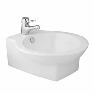 Essex White Ceramic Bathroom Vessel Sink Small Countertop 17-1/2 Inch with Overflow and Single Faucet Hole