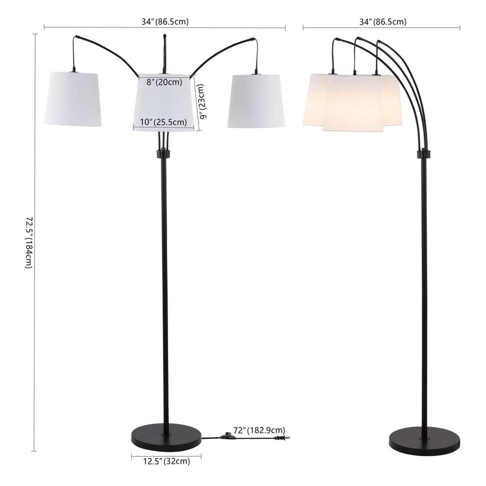 Sylva 72.5" Black Adjustable 3-Light Iron Floor Lamp