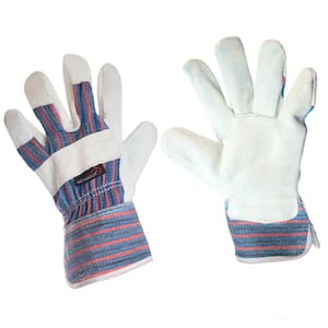 1-Size Fits Most, Leather, Economy Work Safety Gloves, 3 in Cuff, Blue, Heavy Duty, 6-Pack